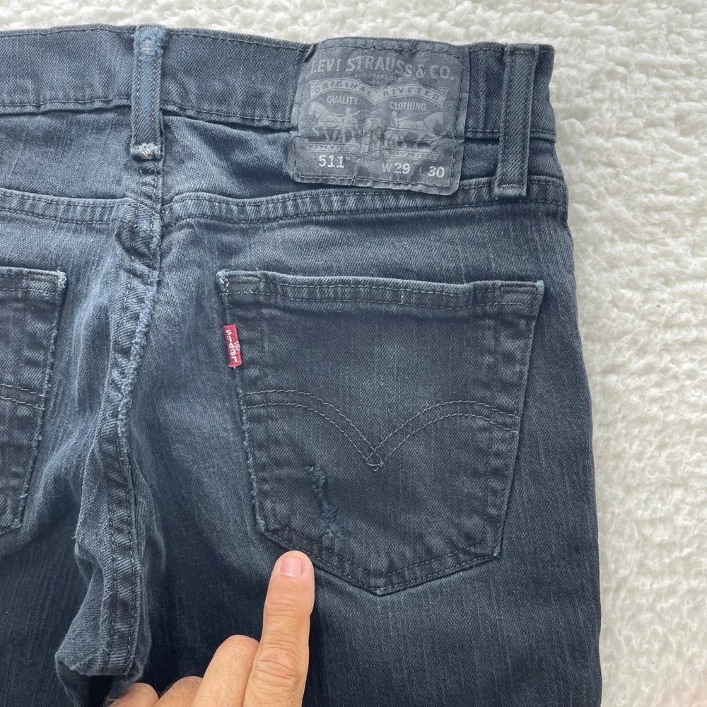 Levis 511 Jeans Mens 29x30 Black Slim Fit Denim Distressed Grunge Goth Skate